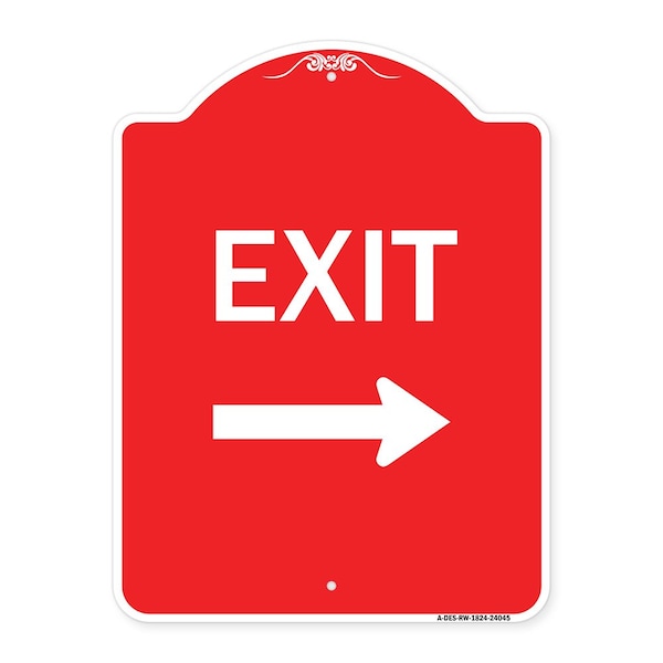 Designer Series Sign Exit W/ Right Arrow 3, Red & White Aluminum Sign, 18" H, 24" L, RW-1824-24045